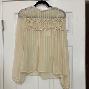 Vici Cream Sheer Blouse with Ruffle Accents
